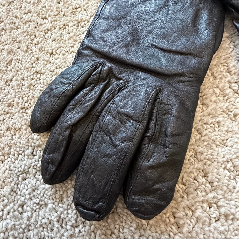 Womens Vintage Black Leather Gloves Sz 8 Lined Driving Fall Winter Classic Retro - Picture 10 of 14